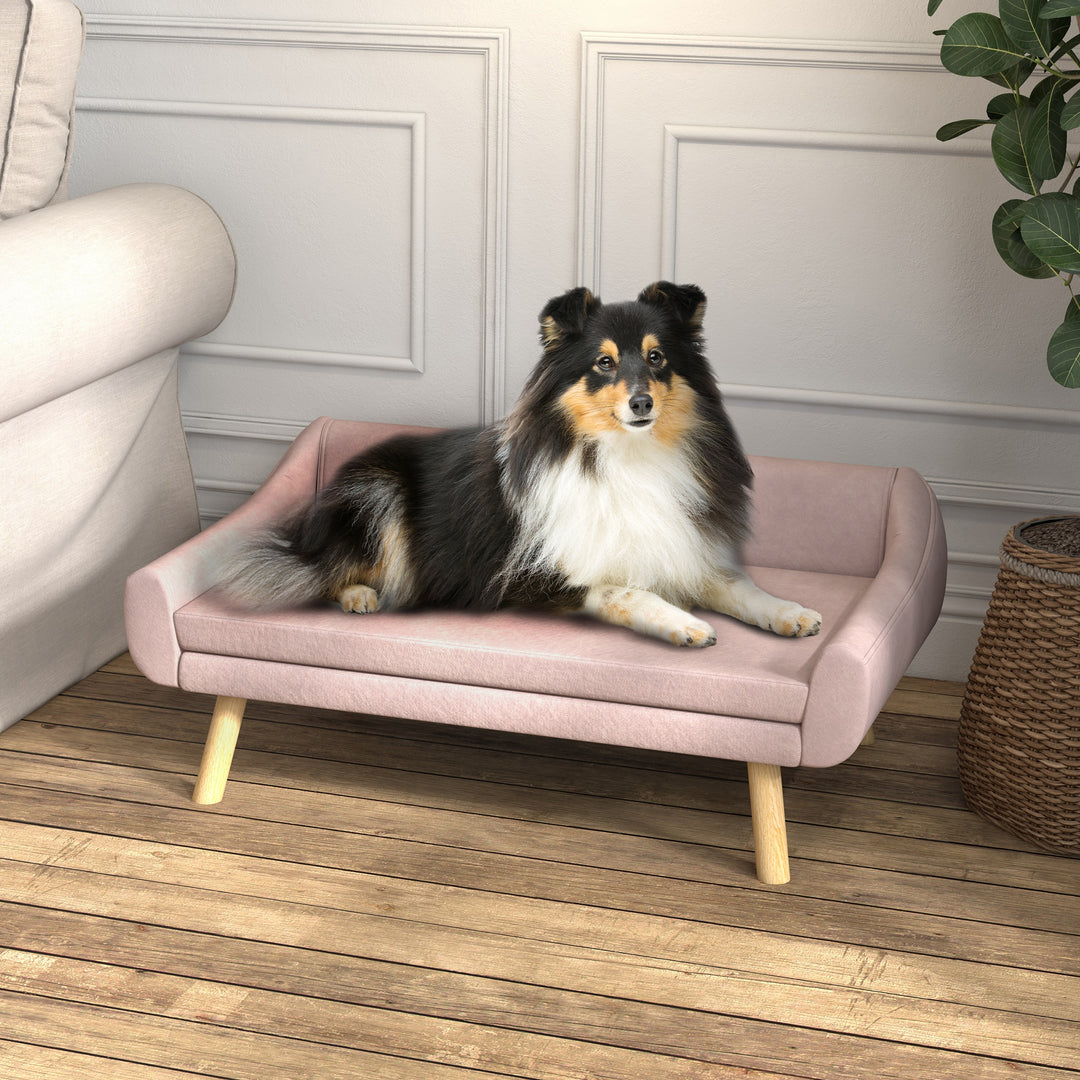 Kæledyrssofa hundesofa, skandinavisk design, aftagelig polstring, fløjlslook, 102 cm x 58,5 cm x 42,5 cm, pink + natur