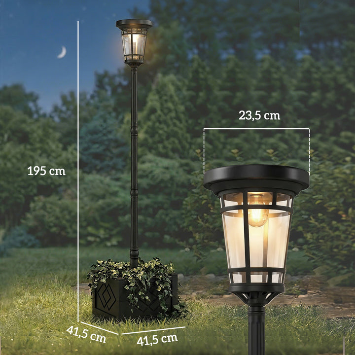 Solcelledrevet gulvlampe med blomsterpotte 195 cm udendørs havelanterne med 2 lysstyrkeniveauer lysstyringsafbryder IP44