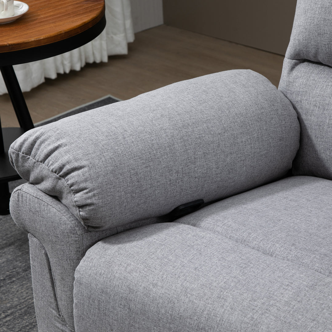 Afslapningsstol med lænefunktion, enkeltsofa, justerbar lænestol, 165° vipning, lænestol, tv-stol til stue, soveværelse, linned touch, lysegrå, 91 x 92 x 102 cm