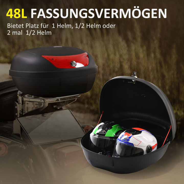 Motorcykelkuffert, scooterkuffert til motorcykler, scootere, knallerter og atv'er, 48 l hjelmkuffert, topboks, sort, 59 x 43 x 33 cm