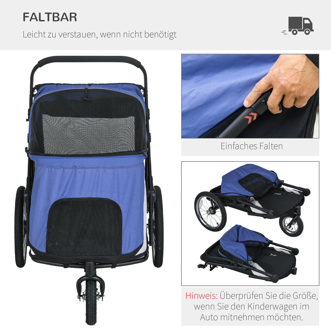 Hundevogn, foldbar, sammenklappelig, med liggepude, stålramme, blå/sort