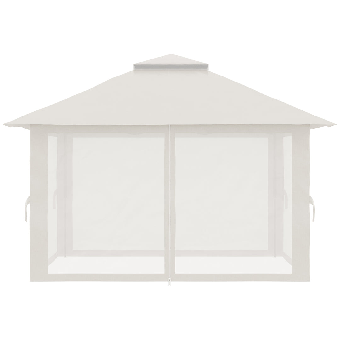 Foldbar pavillon, højdejusterbar, 4 netvægge, ventileret tag, bæretaske, hurtig montering, 4 x 4 x 3 m, cremehvid