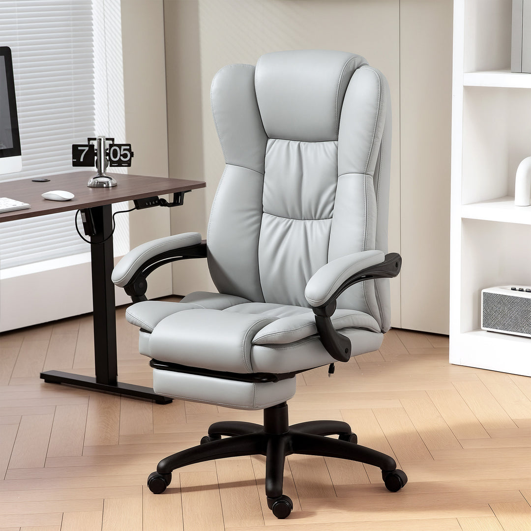 Justerbar drejestol med fodstøtte, nakkestøtte, massagefunktion, kunstlæder, 68,5x68,5x113-121cm