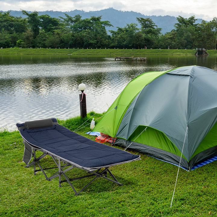 Campingseng, foldbar feltseng med pude, 188 x 64,5 x 53 cm, mørkeblå+grå