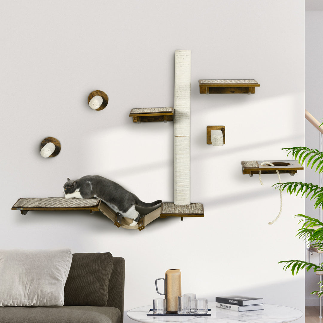 Kattetrappesæt, klatrevæg, 8 dele, op til 8 kg, robust, brun/cremehvid