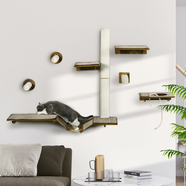 Kattetrappesæt, klatrevæg, 8 dele, op til 8 kg, robust, brun/cremehvid