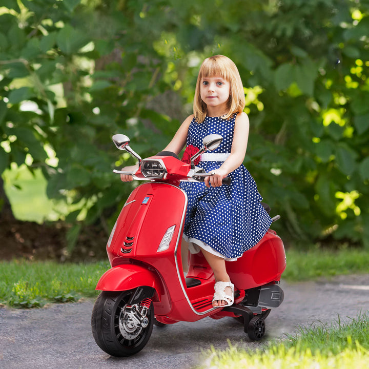 El-scooter til børn, vespa, musik og forlygter, 107x47x73 cm, rød