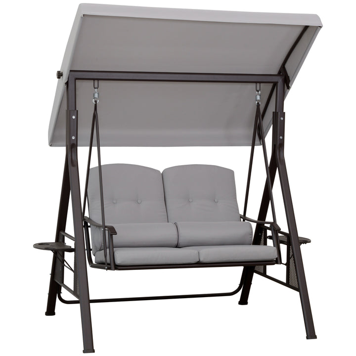 2-personers Hollywood gyngestol med solsejl, hynder, bakke, metal, polyester, grå, 162 x 118 x 173 cm