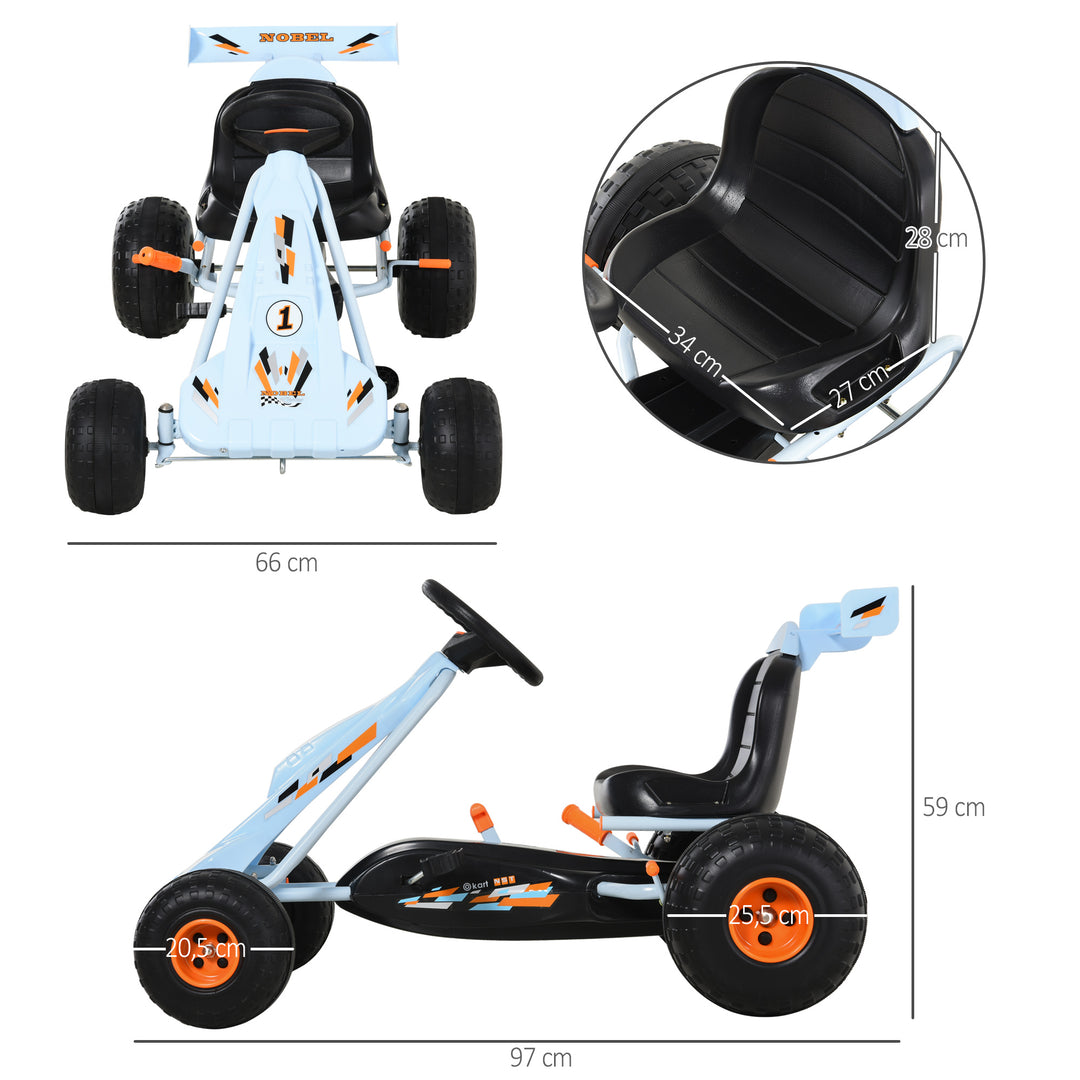 Gokart med håndbremse, justerbart sæde, pedal, frem- og bakgear, kettcar pedalbil, børnebil, børnelegetøj, pedal-gokart til børn fra 3 år, lyseblå