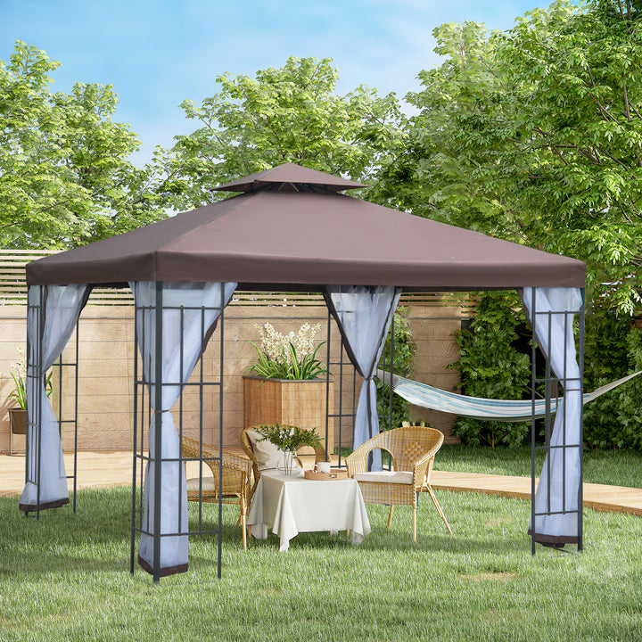 Pavillon havepavillon med myggenet sidevægge, festtelt med dobbelt tag, havetelt 2,97x2,97m