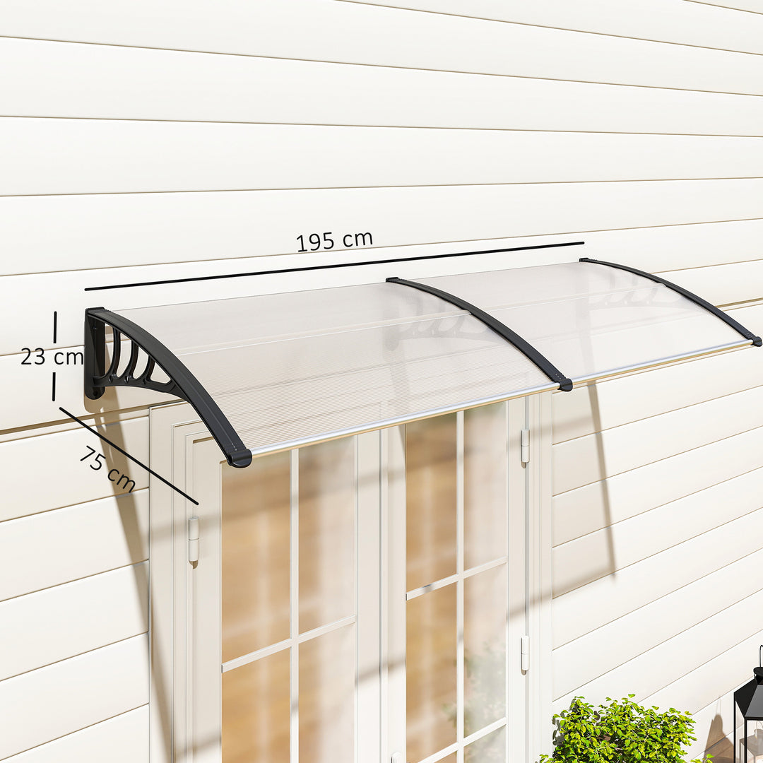Hoveddørsmarkise 75x195x23 cm tagdækning 5mm polycarbonat solbeskyttelse regnbeskyttelse til udendørs brug aluminium transparent