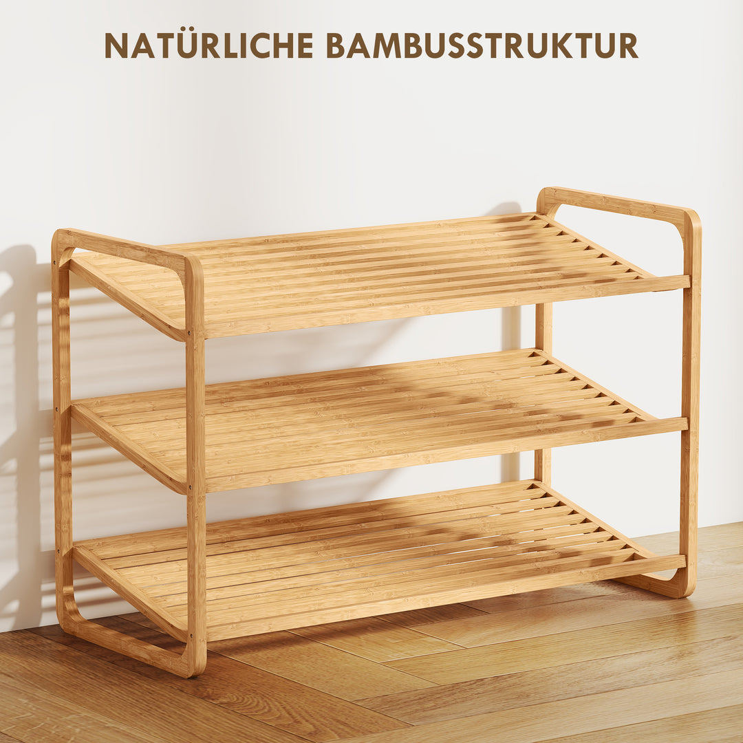 Skoreol i bambus med 3 hylder, 76B x 33D x 50,8H cm, naturfarvet
