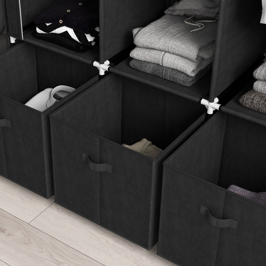 Stofgarderobe lavet af non-woven materiale, sammenklappelig garderobe, inklusive 3 skuffer, 125 cm x 43 cm x 162,5 cm, sort