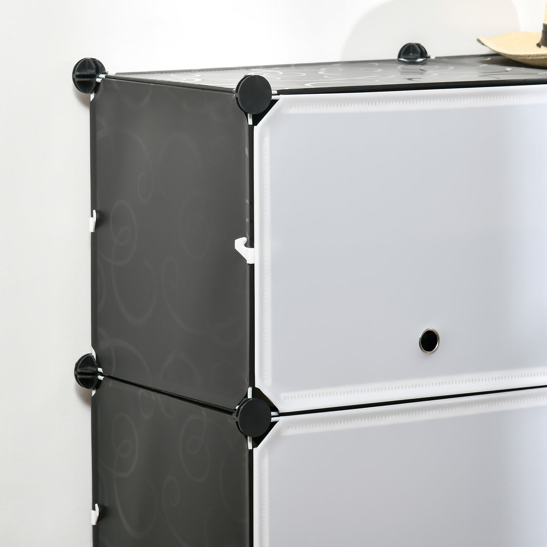 Modulært reolsystem, indstiksreol, samlet af 12 kuber 125 x 32 x 125 cm, plast + stål sort