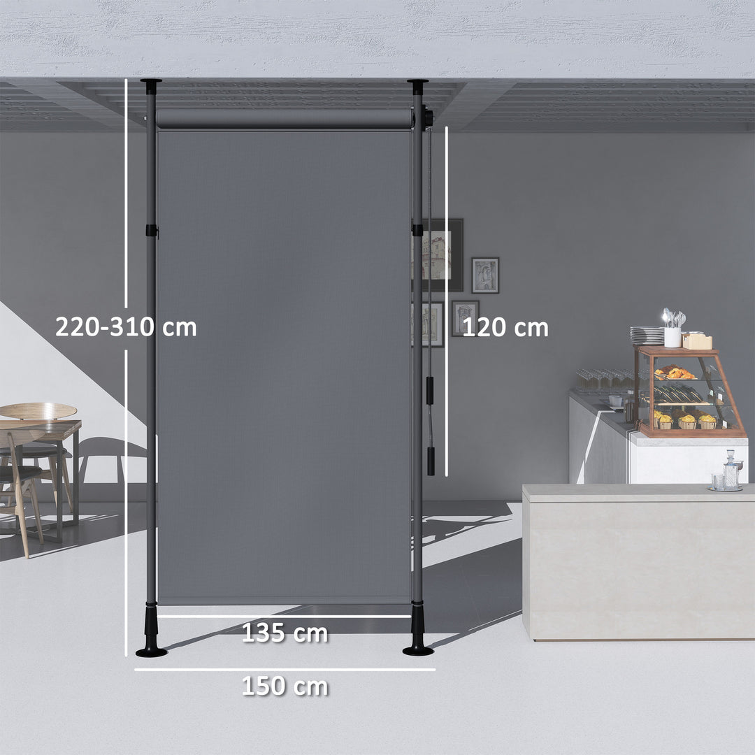 Fritstående markise, justerbar længde, borefri montering, aluminiumsramme, 1,5 x 2,2-3,1 m, mørkegrå