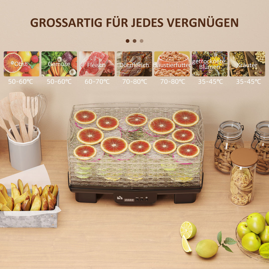 Dehydrator, 6 niveauer, varmluftcirkulation, 40-70°c, 43 x 29,5 x 28 cm, sort