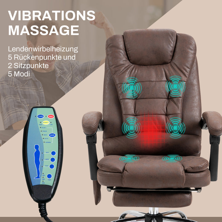 Massagekontorstol, lænefunktion og varmefunktion, drejelig, ergonomisk, op til 120 kg, brun