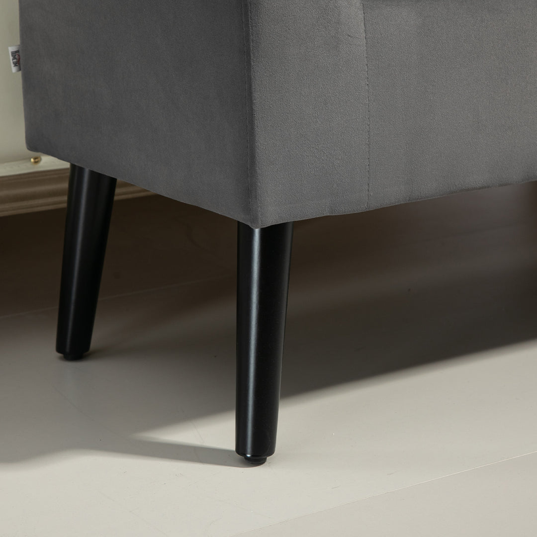Polstret bænk med opbevaringsplads, kommodebænk med armlæn, 46 cm sædehøjde, fløjlspolyester, 111,5 x 41 x 65 cm, mørkegrå