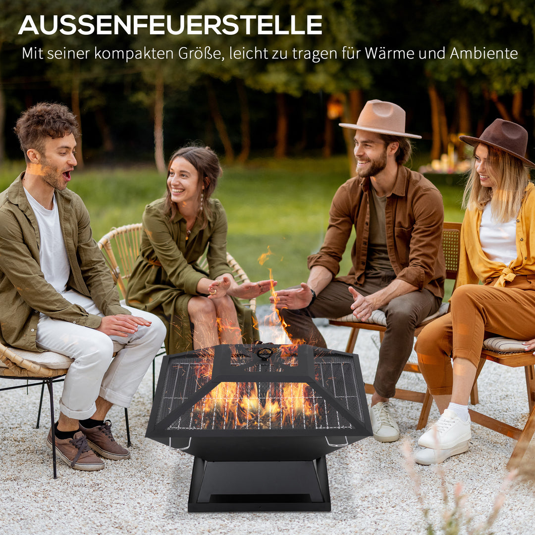 Bålfad 45 x 45 x 34 cm lavet af rustfrit stål bålfad med gnistbeskyttelse poker bålfade bålkurv til have, balkon, grill camping sort