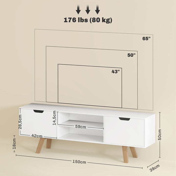 Tv-skab med skuffer og åbne hylder, mdf, 150 x 39 x 50 cm, hvid
