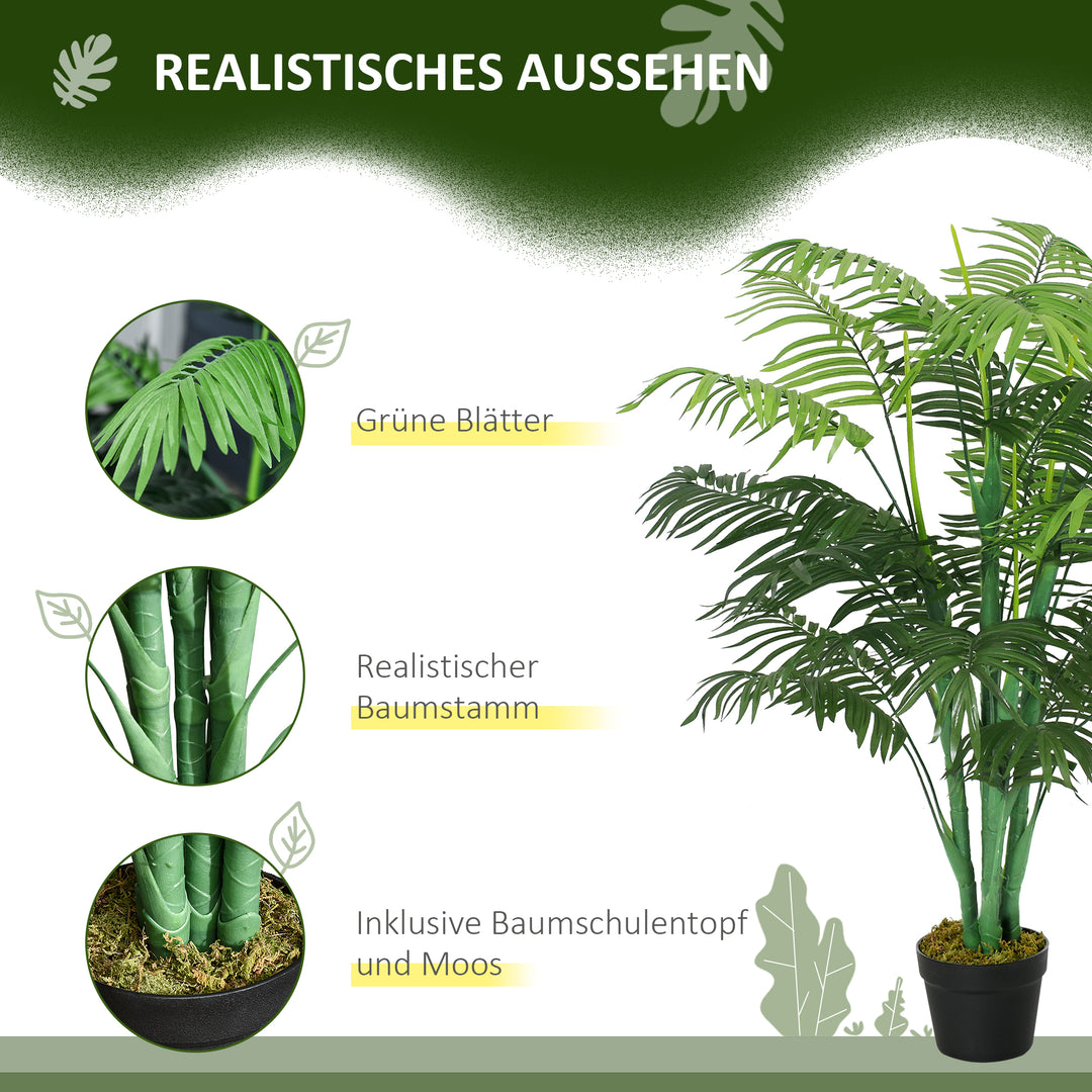 Kunstig palme, 125 cm høj, kunstig plante med 18 palmeblade i en potte til stue eller altan