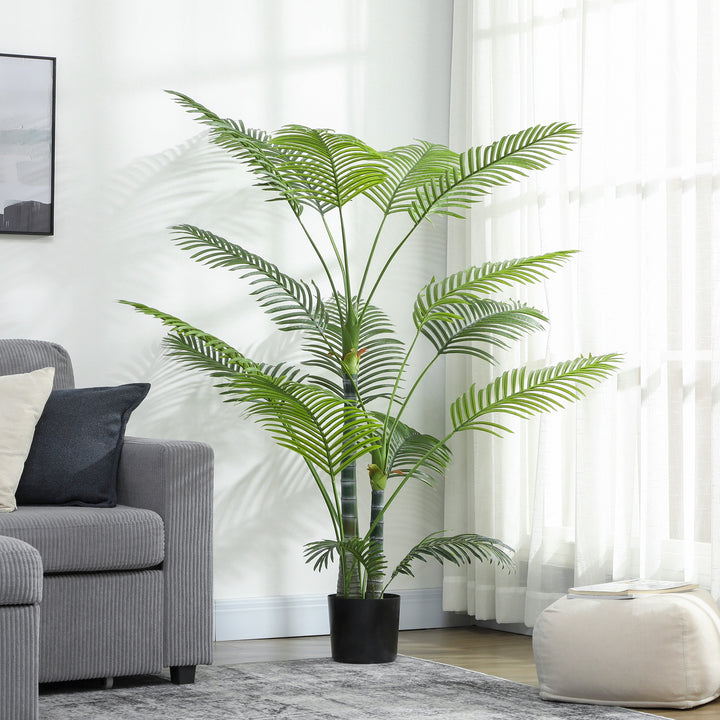 Kunstig palme med 16 plastblade, uv-resistent kunstig plante med plastpotte, til indendørs og udendørs brug, grøn