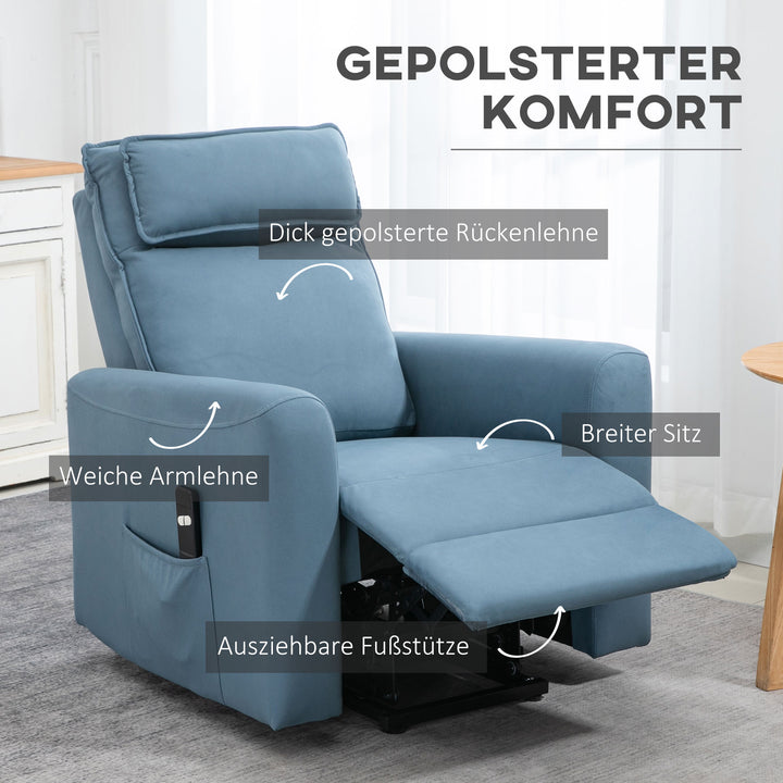 Lænestol med fodstøtte, integreret fodstøtte, sidelomme, fjernbetjening med kabel, 84 x 89,5 x 105 cm, blå
