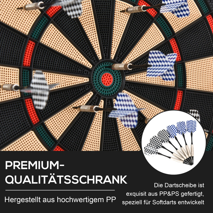 Elektronisk dartskive med automatisk scoring, dartsæt med 6 pile, 30 pilhoveder, 26 spil og 185 scoringsmuligheder til 8 spillere, lydeffekter, sort, 44 x 39,5 x 2,2 cm