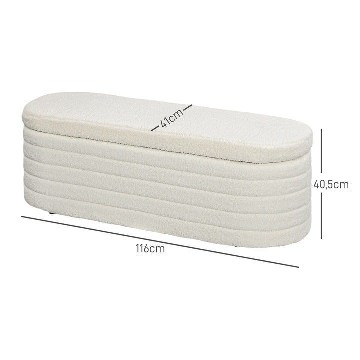 Sengebænk, opbevaringsplads, teddy fleece, 116x41x40,5cm, cremehvid