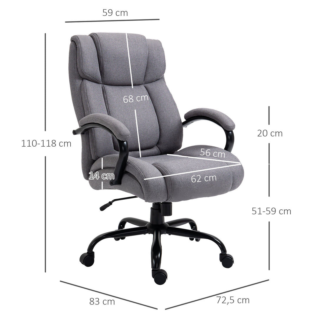 Kontorstol, ergonomisk chefstol, polstret skrivebordsstol med armlæn, højdejusterbar drejestol med vippefunktion, linnedlook, lasteevne op til 220 kg, lysegrå