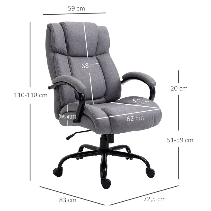 Kontorstol, ergonomisk chefstol, polstret skrivebordsstol med armlæn, højdejusterbar drejestol med vippefunktion, linnedlook, lasteevne op til 220 kg, lysegrå