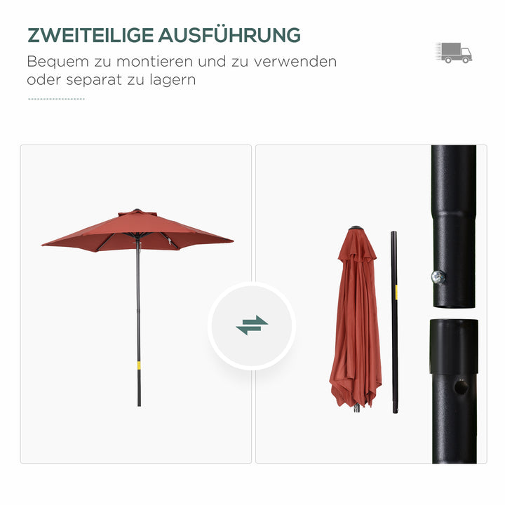 Parasol Ø196 cm, sekskantet balkonparasol til strand, balkon, have, vinrød