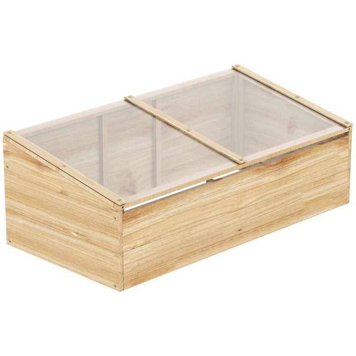 Drivhus i træ med kold ramme, kold rammekasse, drivhus til have og plantesystem til havebalkon, 100 x 50 x 35 cm, naturlig, fyrretræ, pc-plade