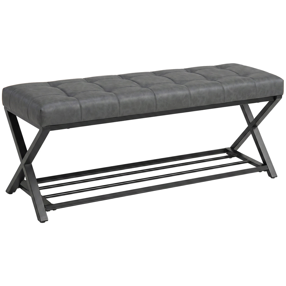 Skobænk, entrébænk med kunstlæderbetræk, opbevaringskapacitet op til 220 kg til entré, entré, 112 x 37 x 47 cm, mørkegrå