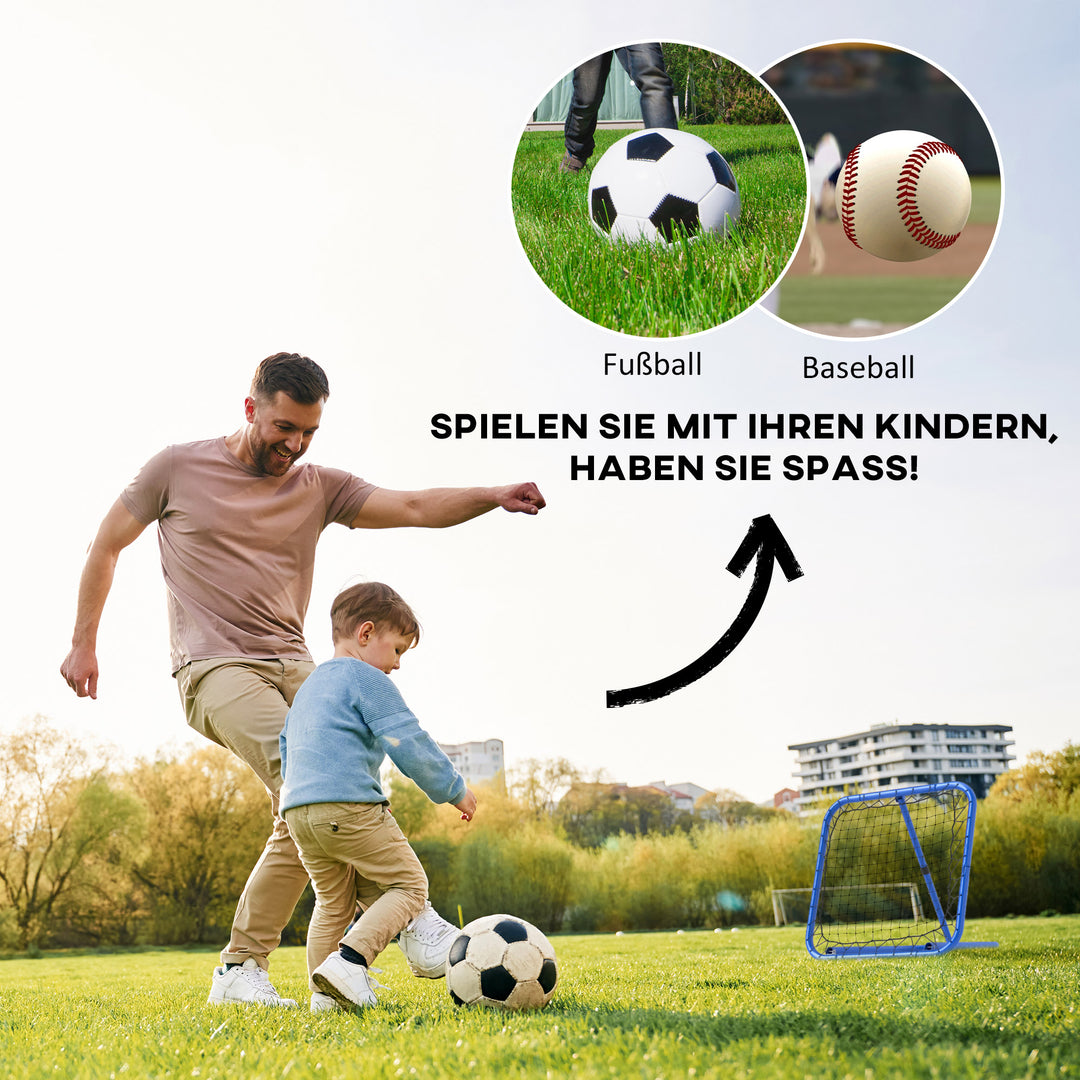 Fodbold reboundernet, foldbart, rebound wall, justerbar i 5 niveauer, metal, 78 x 84 x 65-78 cm, blå