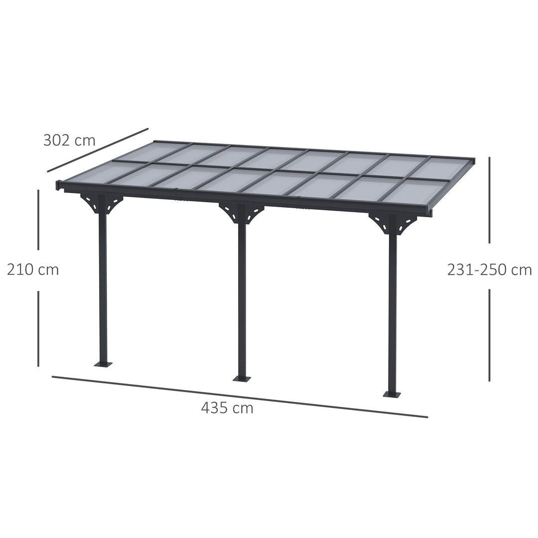 Pergola Pavilion 4,35 x 3,02 m Havepavillon Baldakintelt 231-250 cm Højdejusterbar Solskærm Terrassetelt Udvidelse Pavilion Aluminium Grå