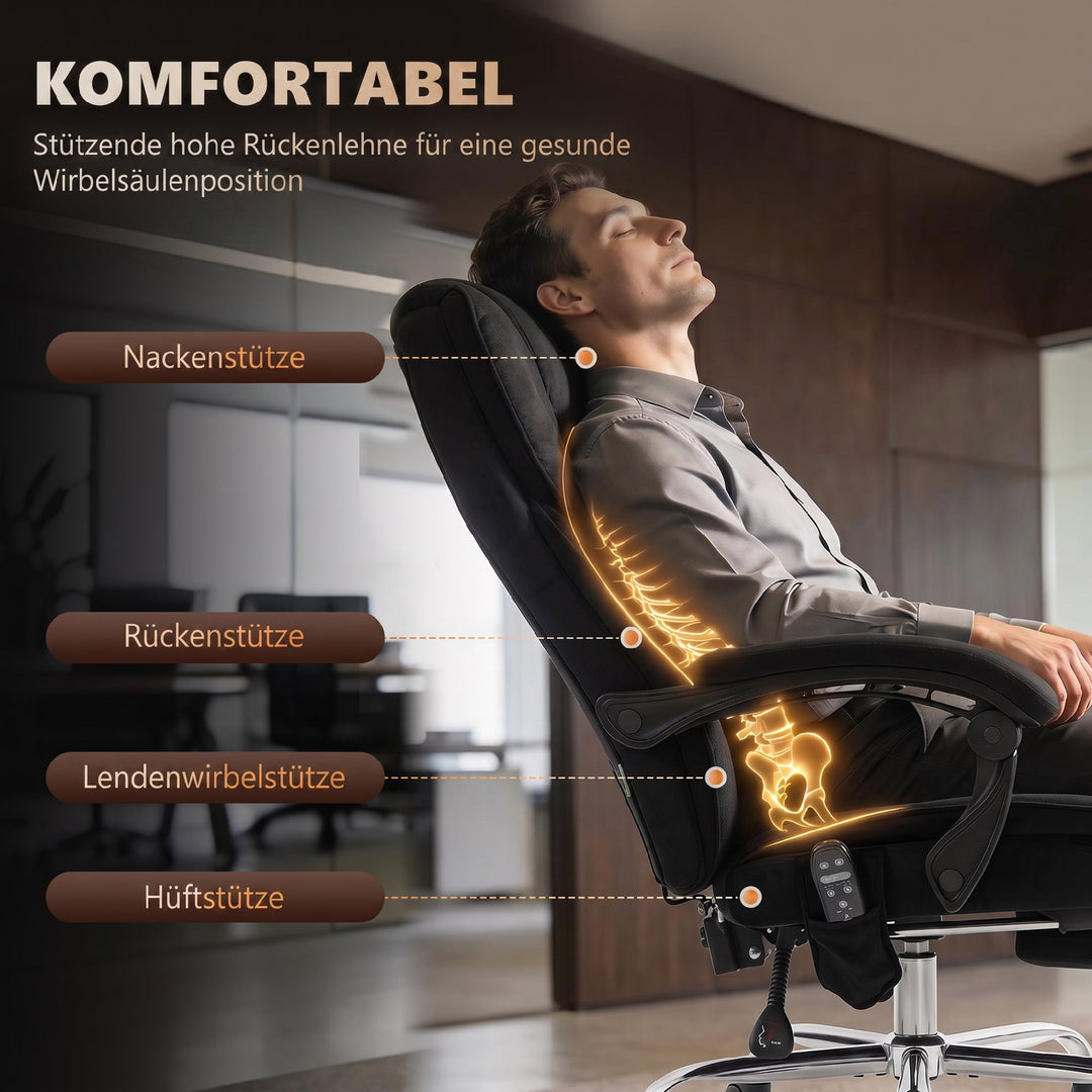 Ergonomisk kontorstol med vibrationsmassage og varme, sort