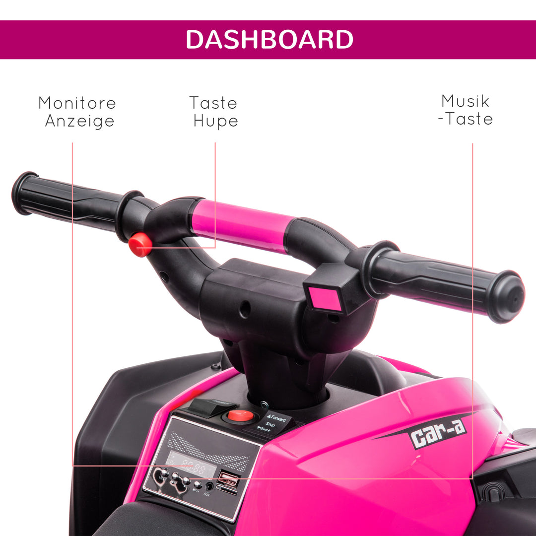 Elektrisk børne-quad, 3-6 km/t, lys/musik, til 3-5 år, op til 25 kg, pink/sort