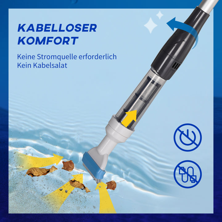 Poolstøvsuger, ledningsfri, 80 min. drift, letvægt: 800 g, 19 l vand/minut, aluminium, Ф6 x 106-162 cm