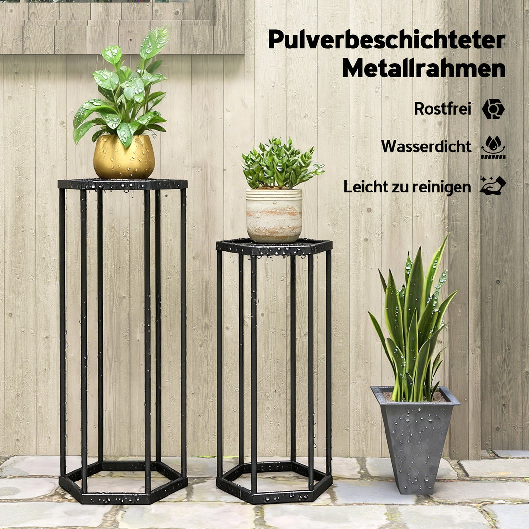 Sæt med 2 plantestativer til indendørs og udendørs brug, sekskantede metalblomsterpotteholdere til have, terrasse, balkon