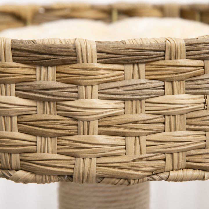 Kradsetræ rattan 95 cm højde 3-lags kradsetræ med platform, katteseng, klatretræ med kattehule sisalstolper legebolde kattemøbler sisal naturlig+beige