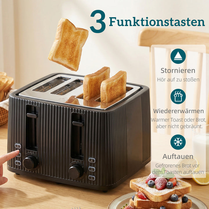 1,7L hurtigkogendekedel og 4-skivers brødristersæt, æggekoger til 6 æg med indikatorlampe, sort