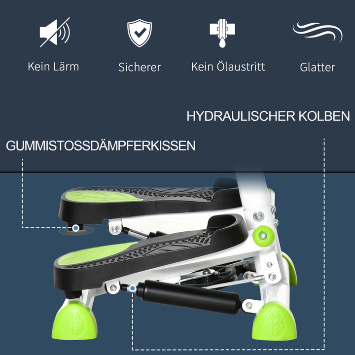 Stepper fitnessudstyr, lcd-skærm, skridsikre pedaler, stål og abs, 55 x 44 x 108 cm, grøn + sort