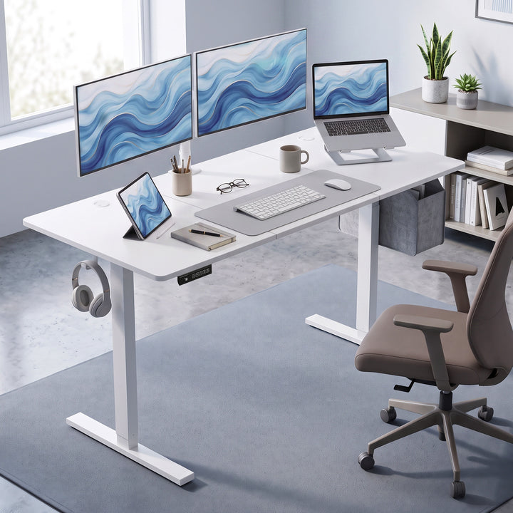 Elektrisk skrivebord med højdejustering, 140 x 60 cm, hvid