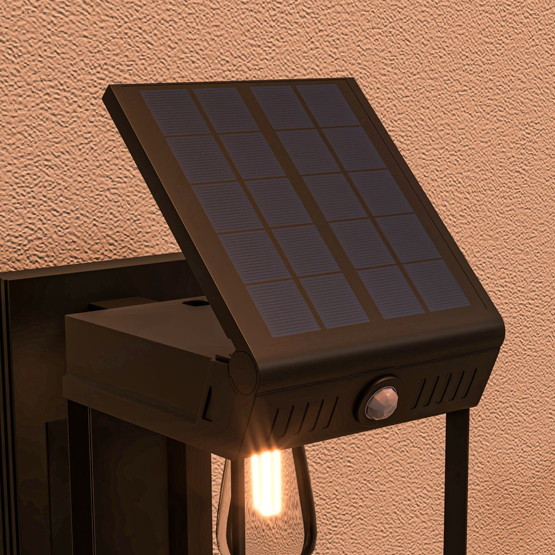 Havelampe med solcellepanel, udendørslampe, vejrbestandig, bevægelsessensor, 14 cm x 24 cm x 24 cm, sort