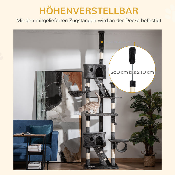 Kradsetræ til katte 240-260 cm lofthøj kradsetræ stort klatretræ kradsetræ til store katte med sisalreb mørkegrå