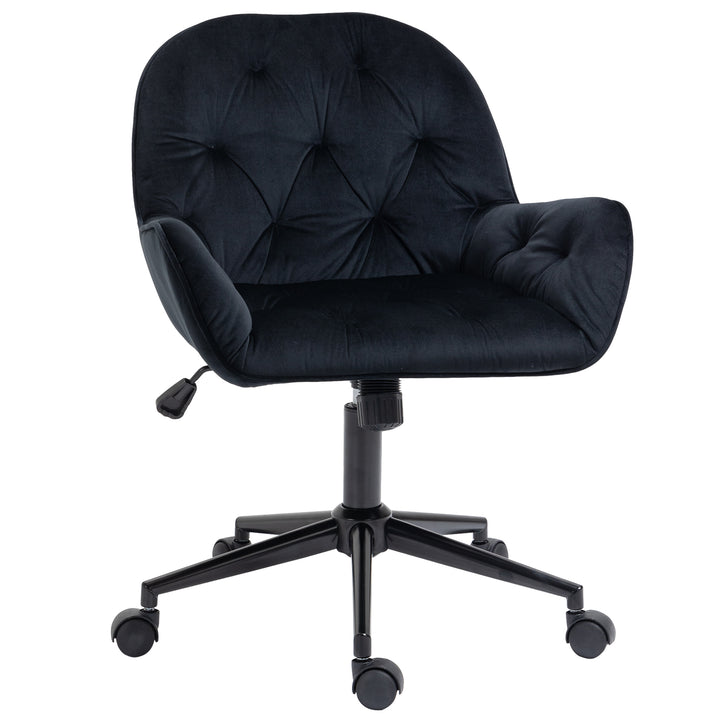 Kontorstol, drejestol, højdejusterbar chefstol, skrivebordsstol, lænestol, kontor, fløjlsblød polyester, sort, 60 x 61 x 81-91 cm