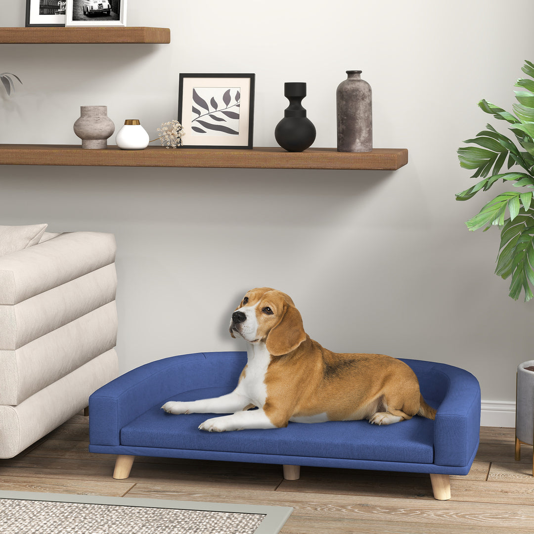 Hundeseng, hundesofa, kæledyrssofa, eukalyptustræ, 98 x 67 x 25 cm, blå