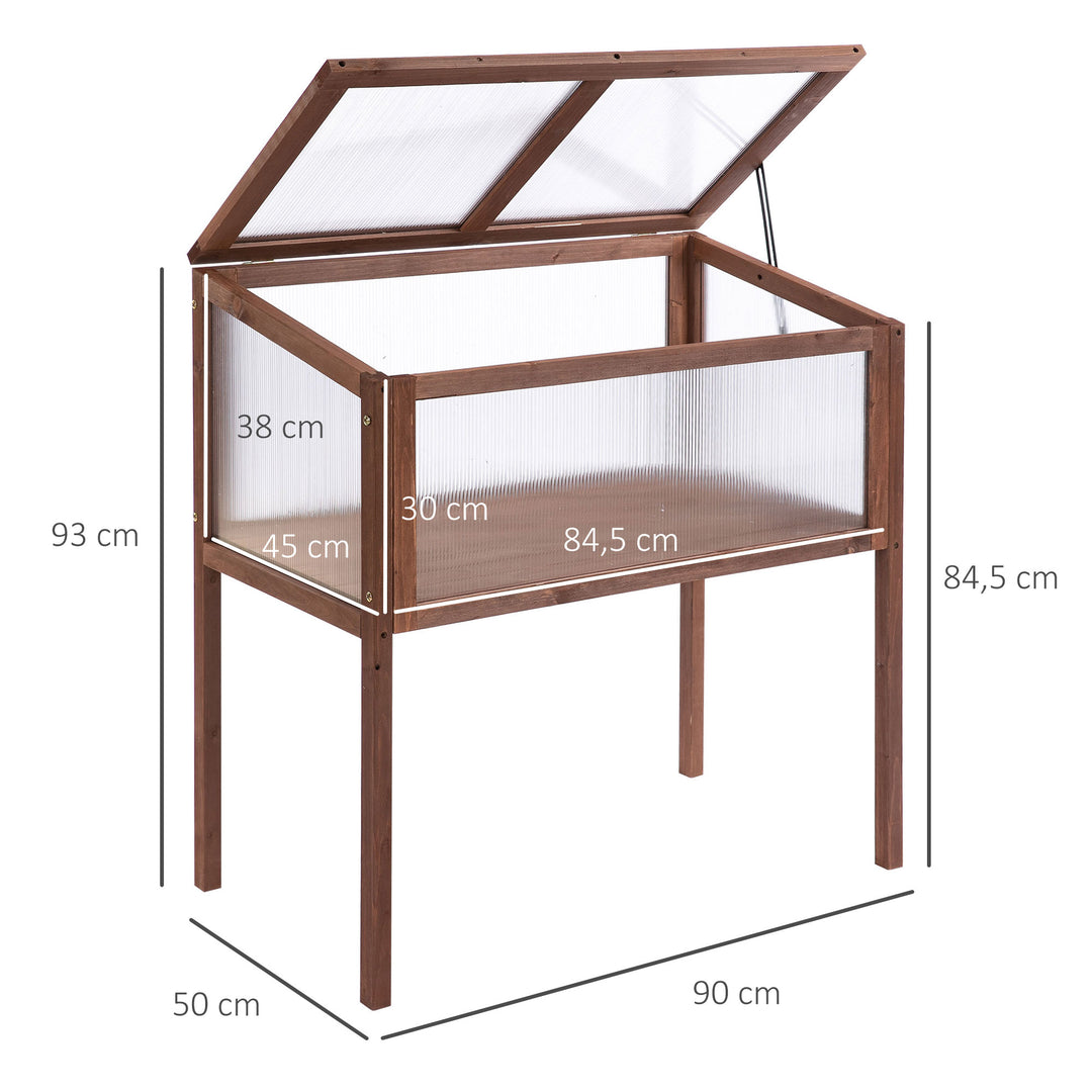 Højbed i træ 90 x 50 x 93 cm, dyrkningsbord med overdækning, vejrbestandigt urtebed, plantekasse til have, balkon og terrasse, brun