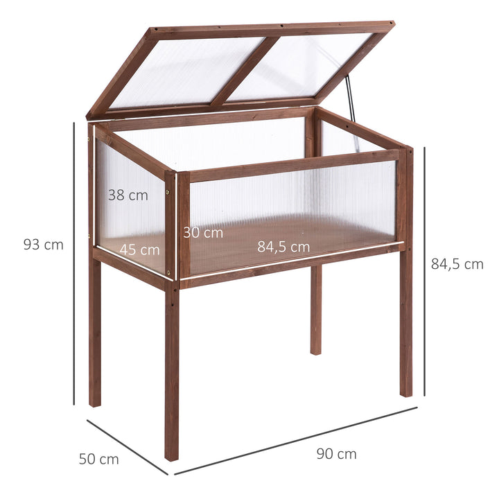 Højbed i træ 90 x 50 x 93 cm, dyrkningsbord med overdækning, vejrbestandigt urtebed, plantekasse til have, balkon og terrasse, brun